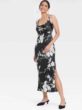 Women's Maxi Slip Dress - A New Day Black Floral